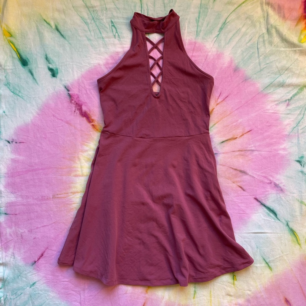 Express Mauve Mini Halter Skater Dress | Size S
